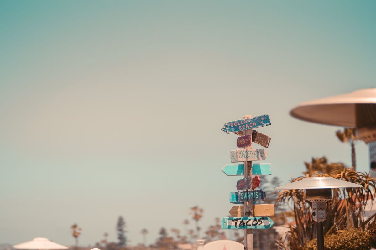 A wooden signpost with arrows pointing in three different directions