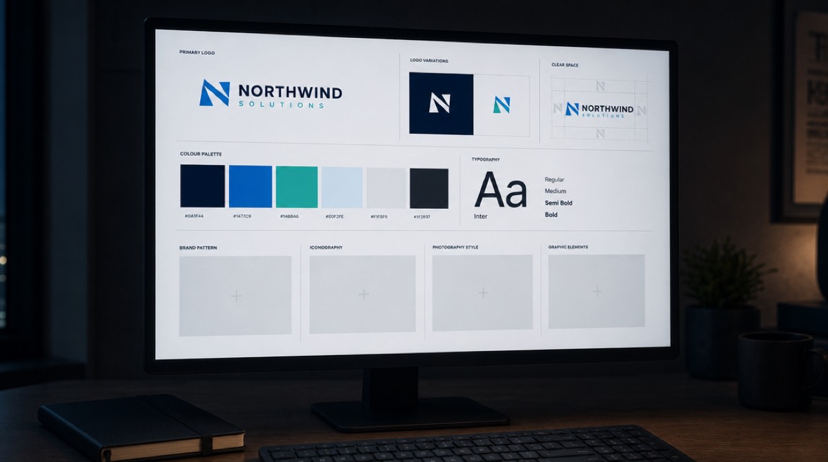 A style guide page that is only partly filled in, with empty placeholder boxes remaining