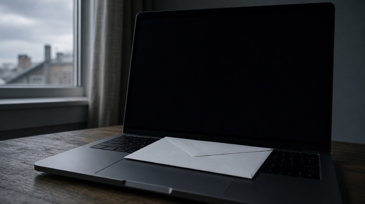 An envelope resting on a keyboard, still sealed