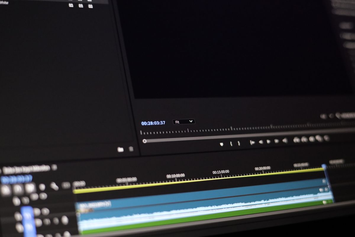 A video editing timeline on a monitor